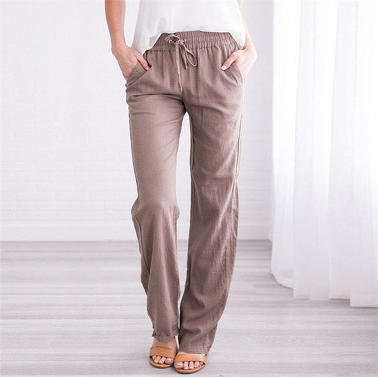 Casual Solid Color Elastic Waist Trousers
