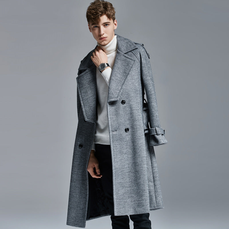 Above-Knee Herringbone Coat For Men