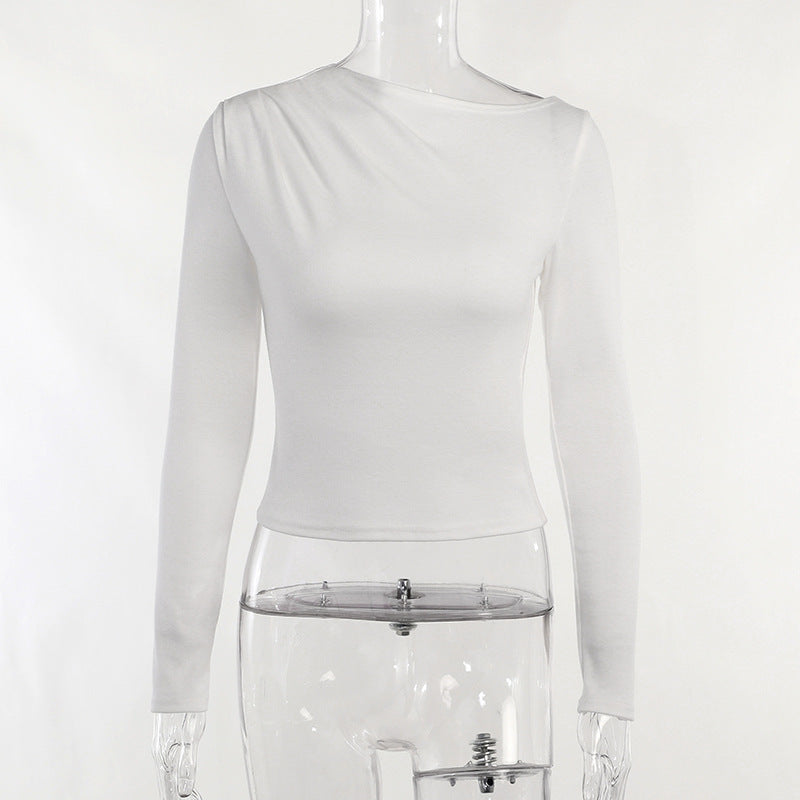 One-shoulder Pleated Base Base Long Sleeve Top