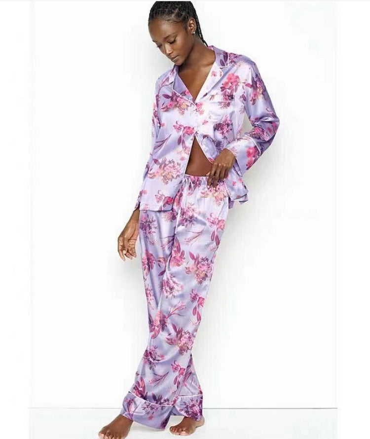 Ice Silk Long-Sleeved Trousers Pyjamas
