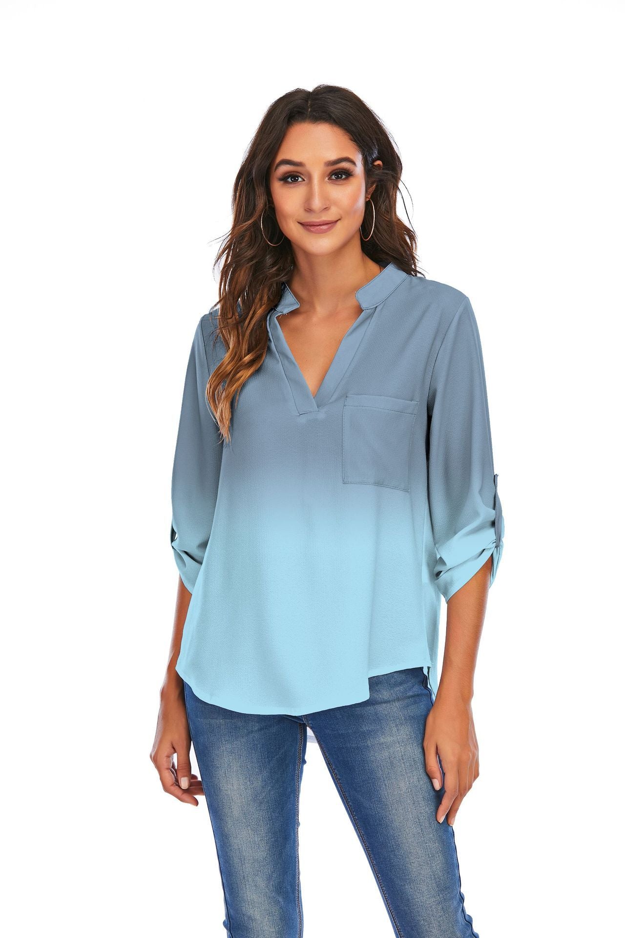 Print Gradient V-Neck Blouse