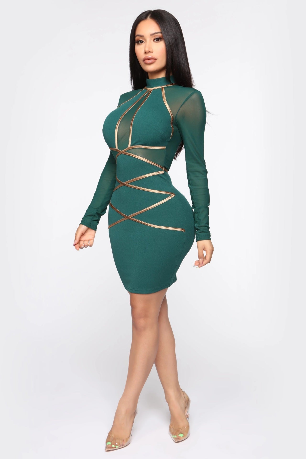 Long Sleeve Mesh Dress