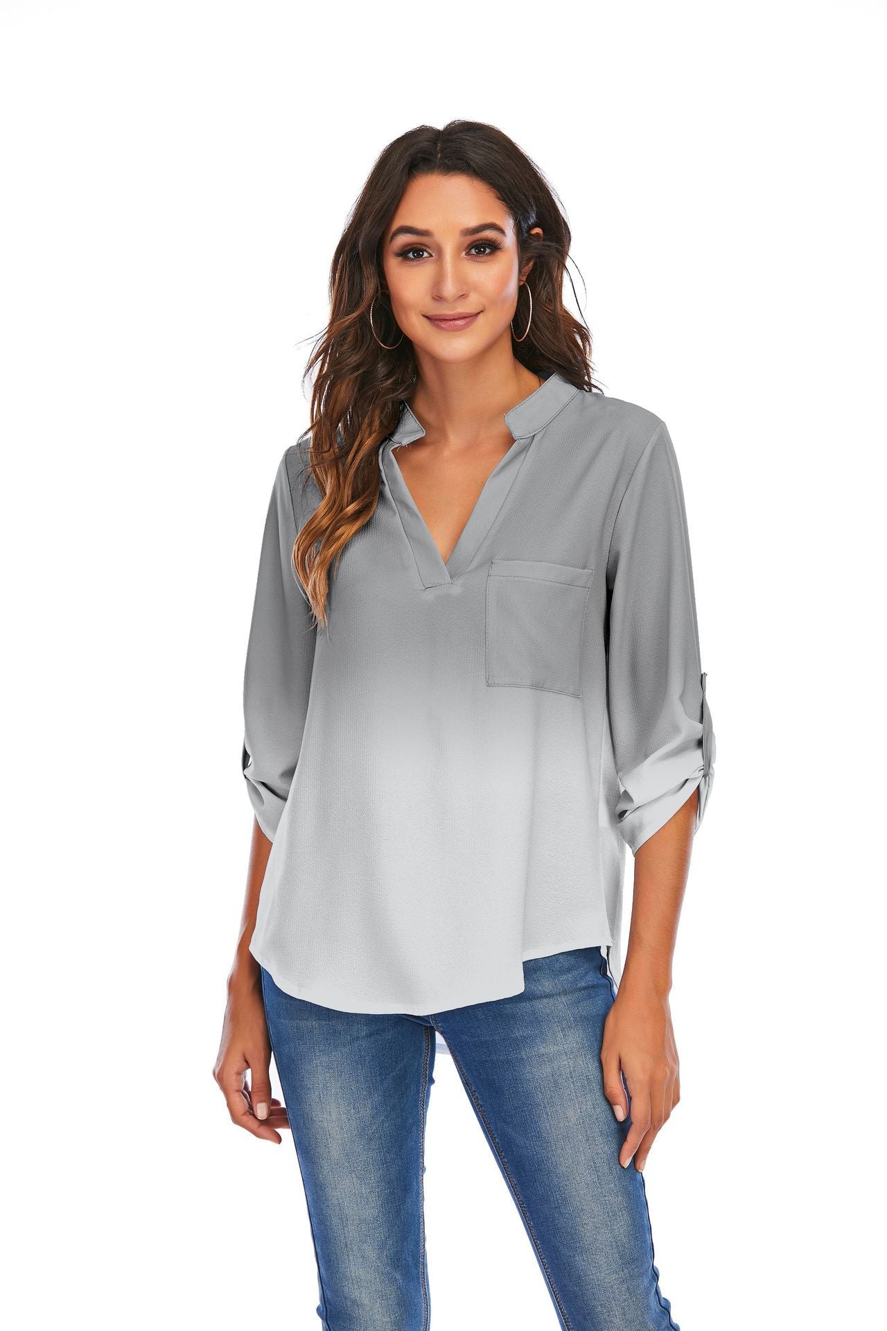 Print Gradient V-Neck Blouse