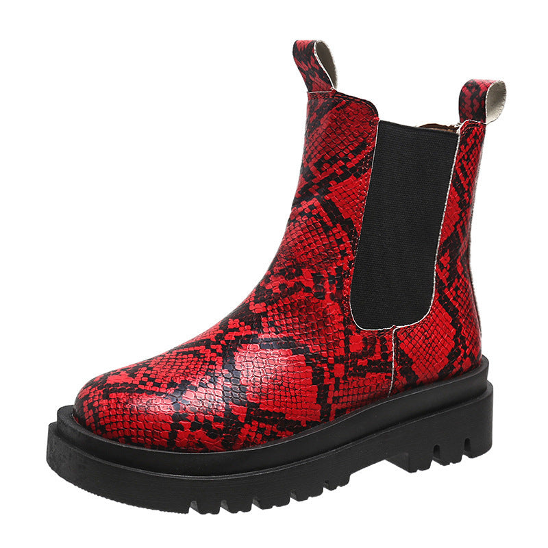 Snakeskin Ankle Slip On Ankle Boots