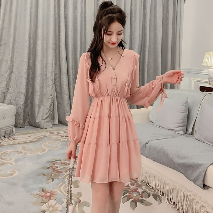 Spliced chiffon long sleeve dress