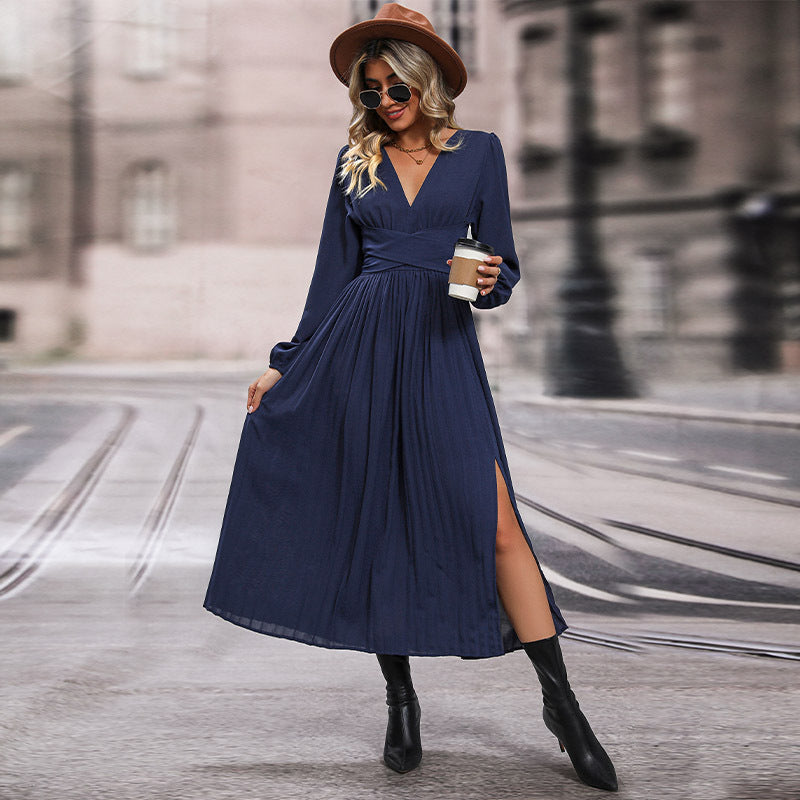 Solid Color Women's Long Sleeve Dress