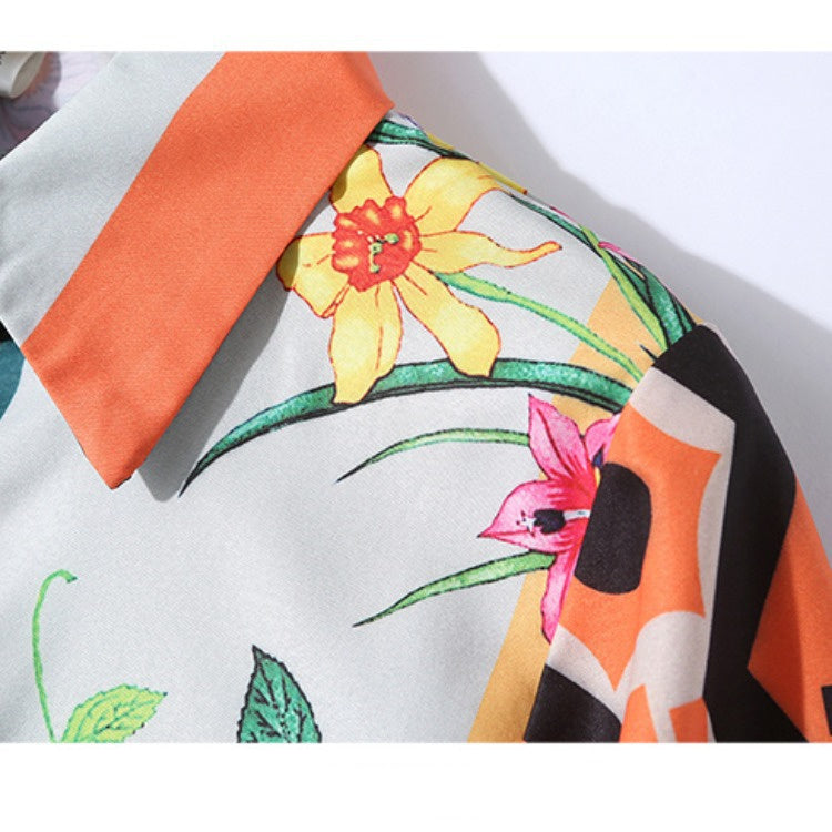 Women's Printed Slim Long Sleeve Lapel Shirt