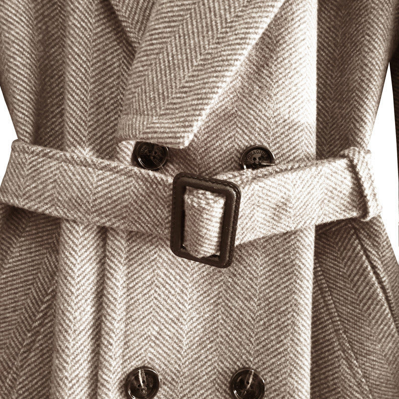 Above-Knee Herringbone Coat For Men
