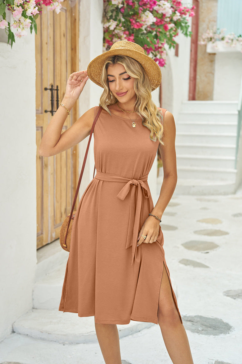Summer Sleeveless Dress With Waist Pockets