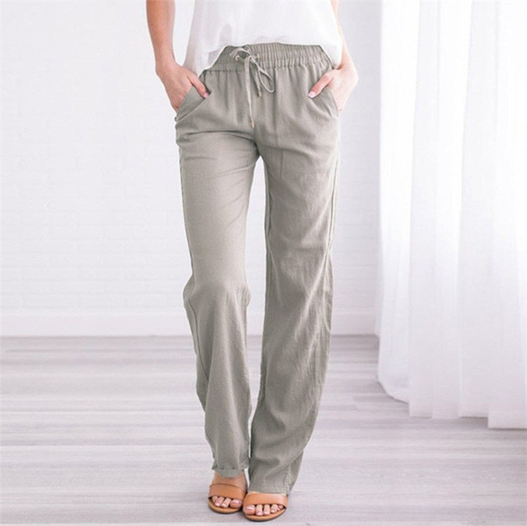 Casual Solid Color Elastic Waist Trousers
