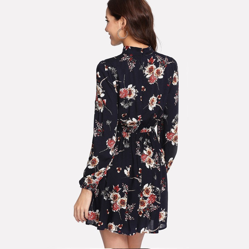 Summer Floral Multi-Colour High Waist Dress