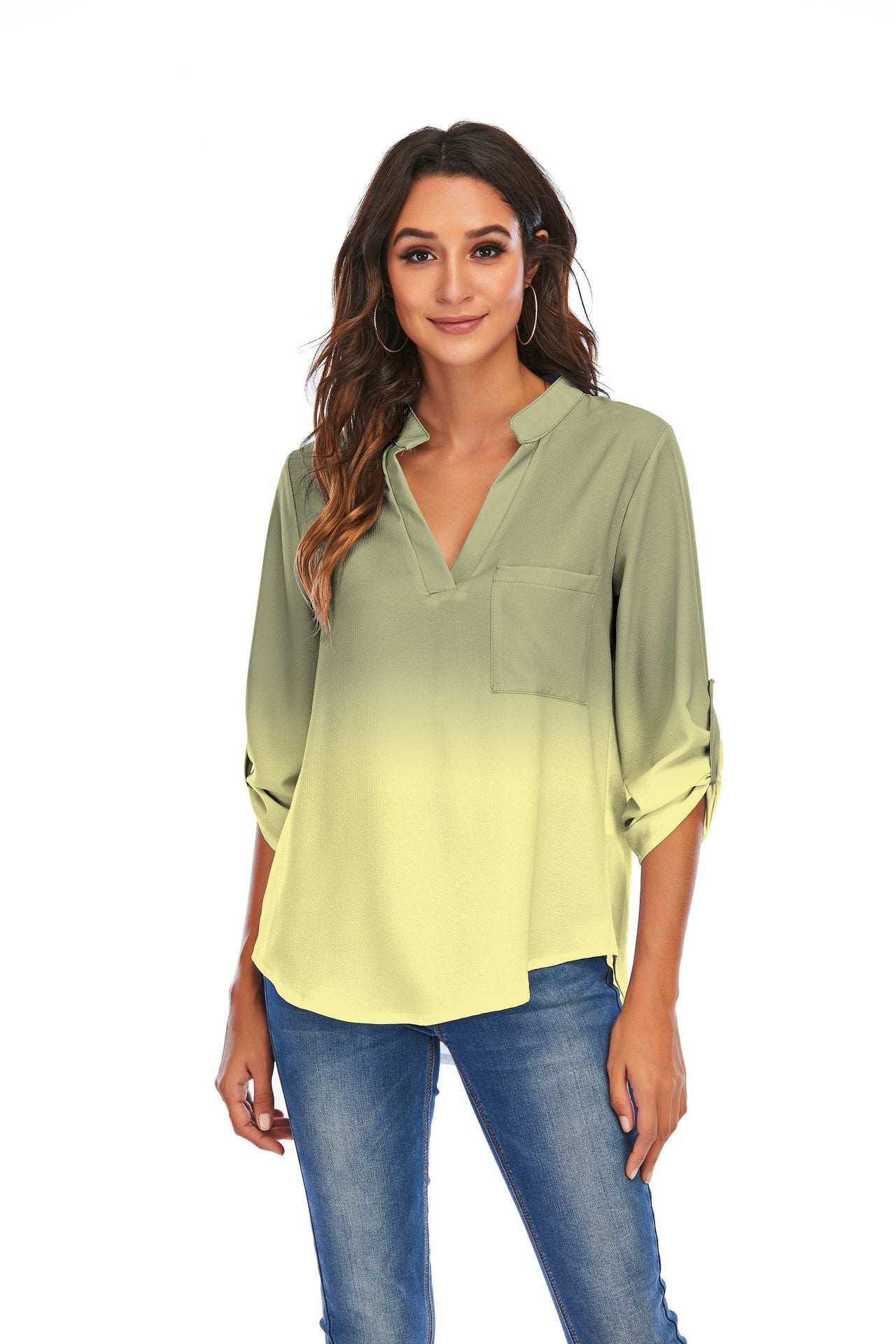 Print Gradient V-Neck Blouse