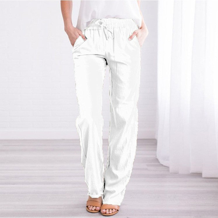 Casual Solid Color Elastic Waist Trousers