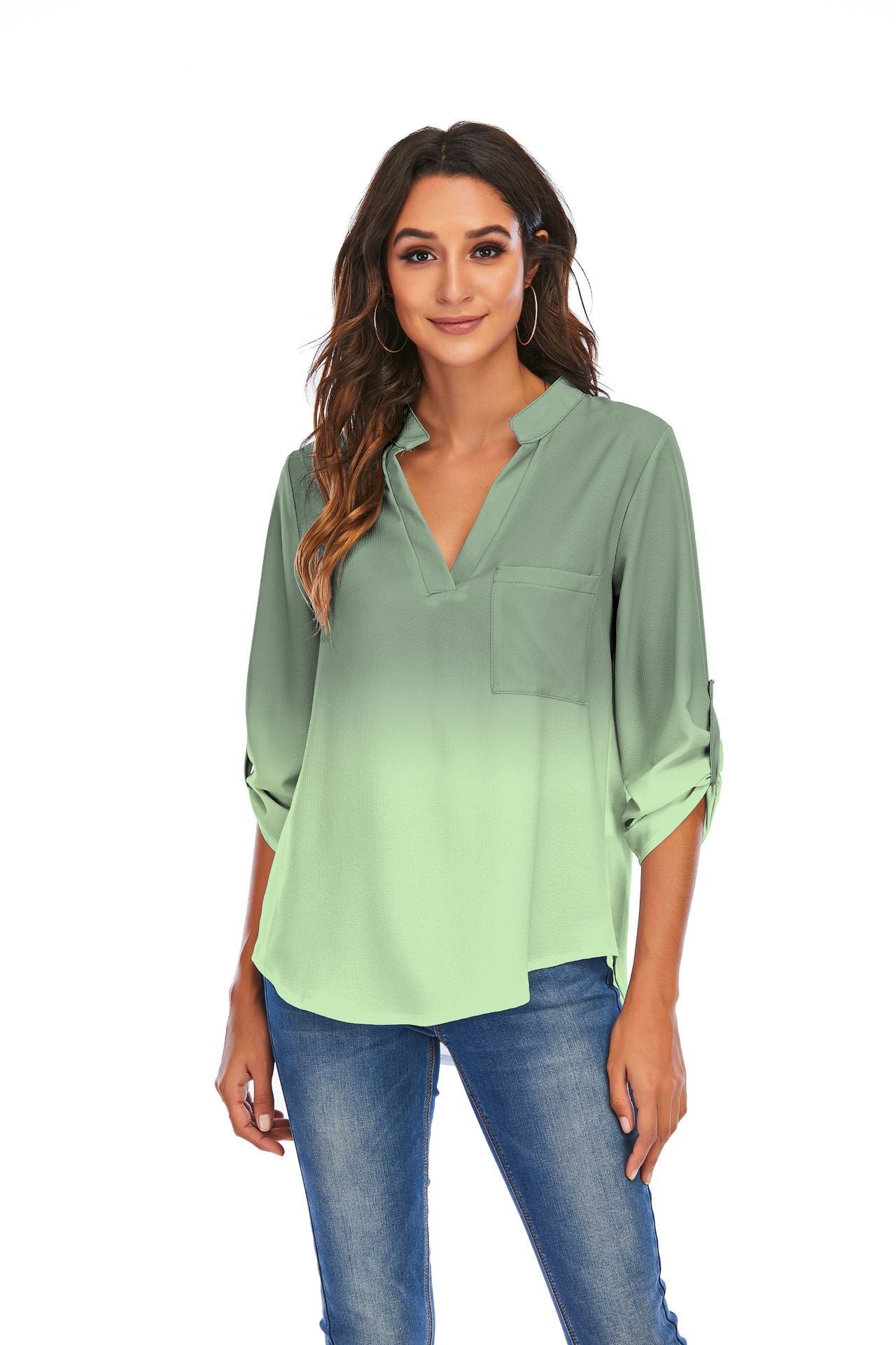 Print Gradient V-Neck Blouse