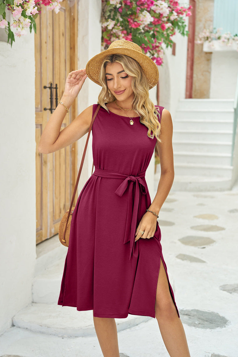 Summer Sleeveless Dress With Waist Pockets