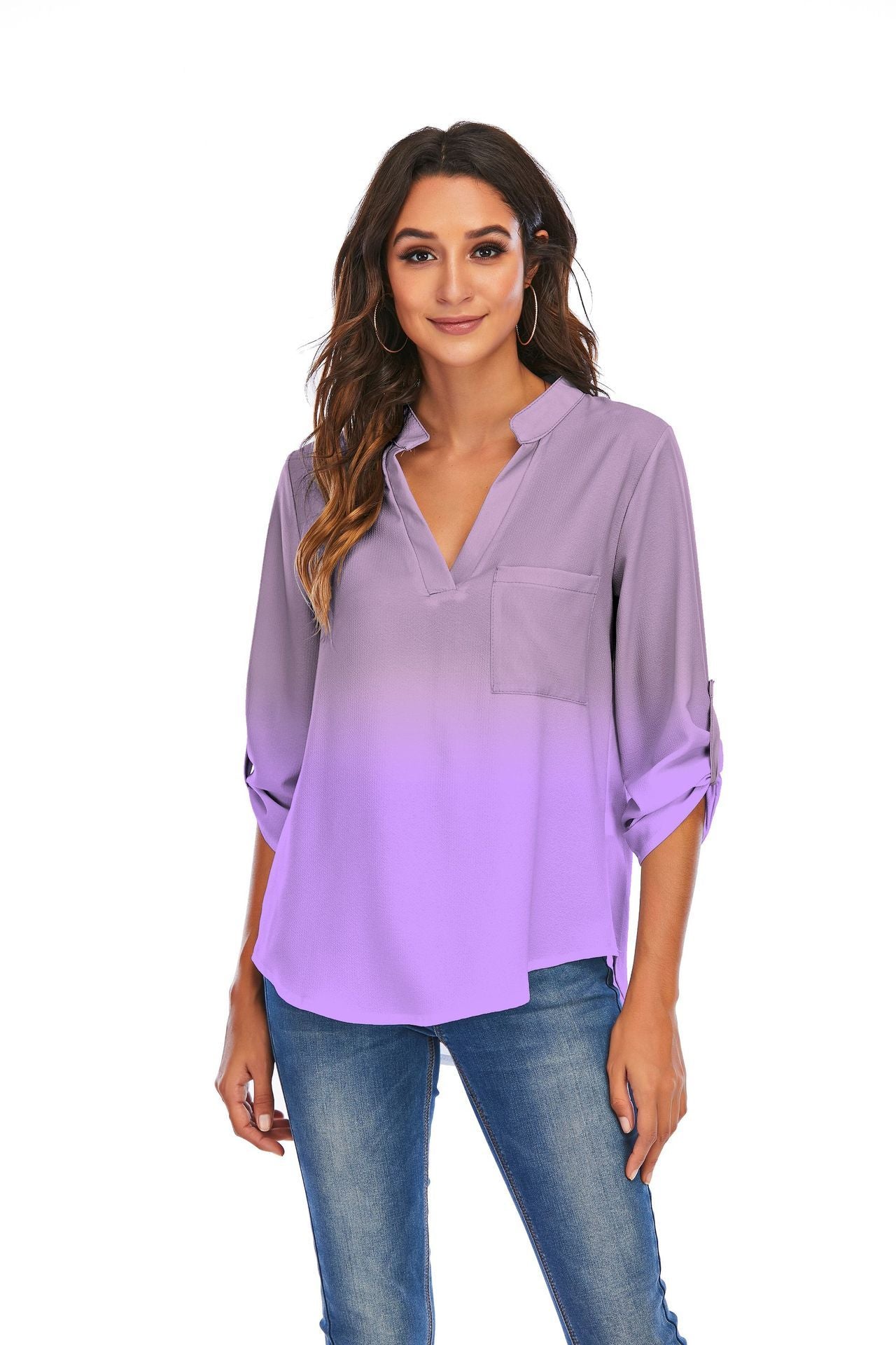 Print Gradient V-Neck Blouse