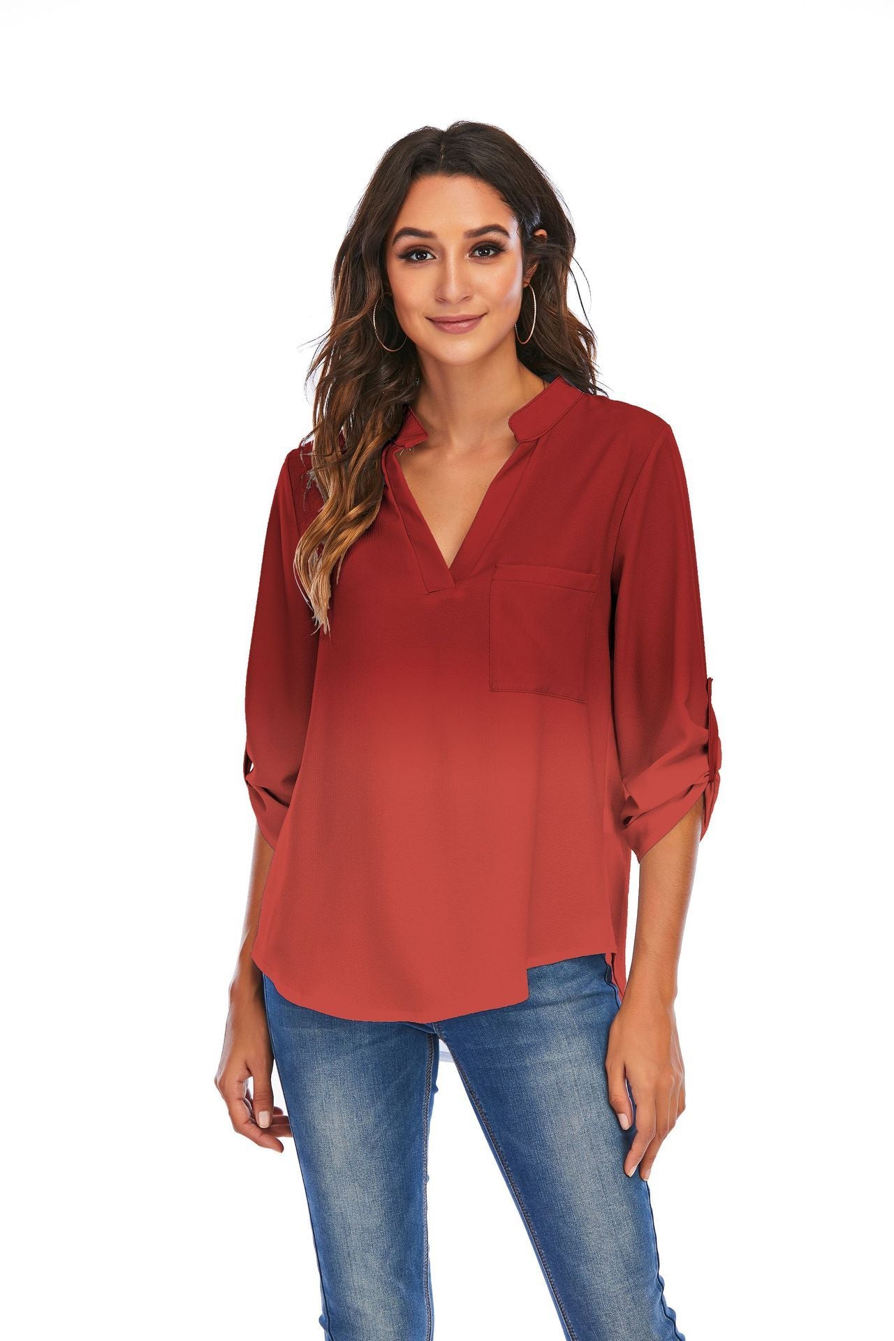 Print Gradient V-Neck Blouse