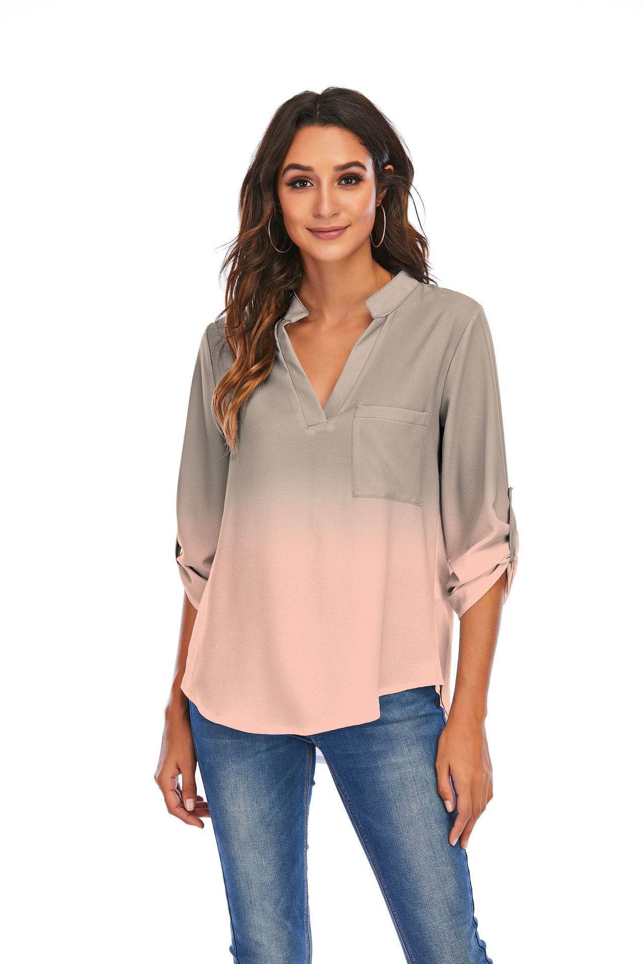 Print Gradient V-Neck Blouse