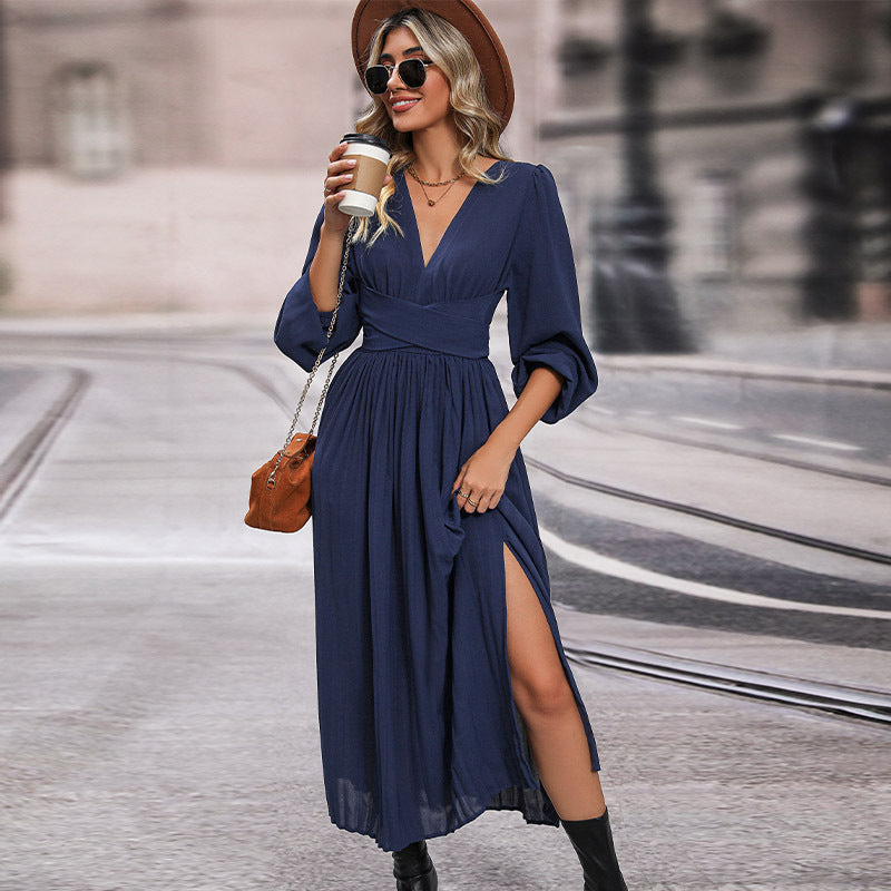 Solid Color Women's Long Sleeve Dress