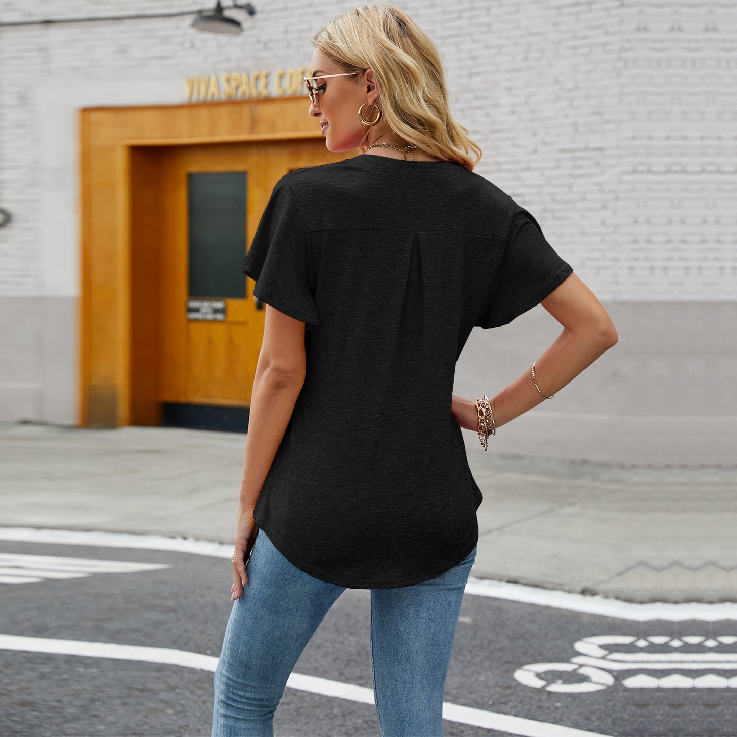 Women's V Neck Short Sleeve Top