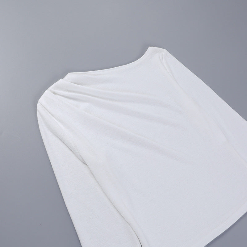 One-shoulder Pleated Base Base Long Sleeve Top