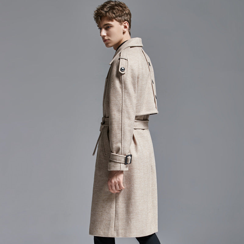 Above-Knee Herringbone Coat For Men
