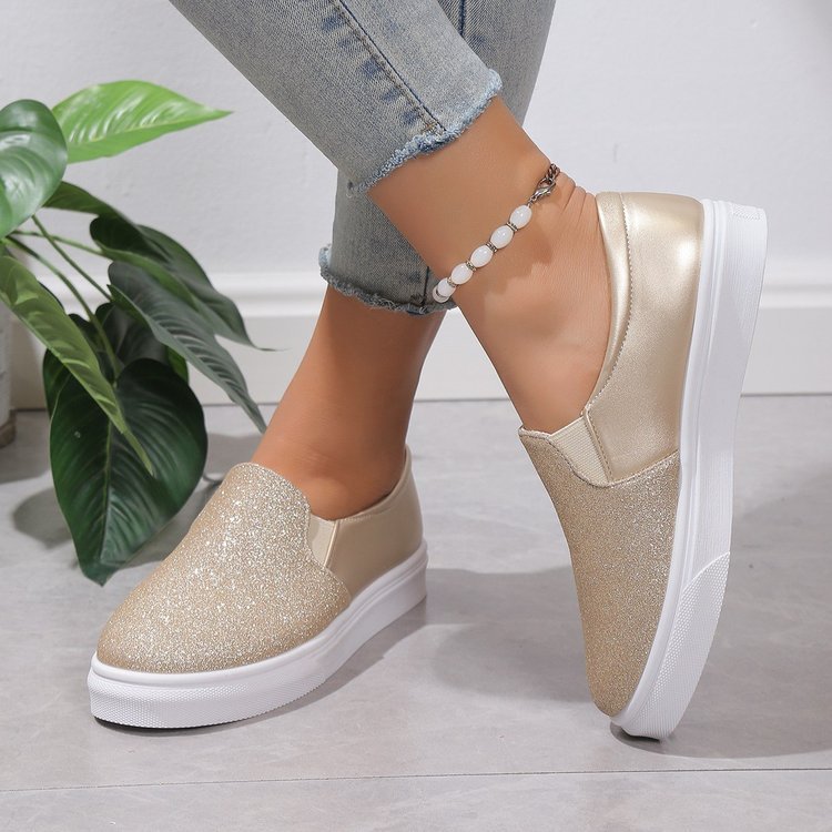 Flat Bottom Sequined Loafers