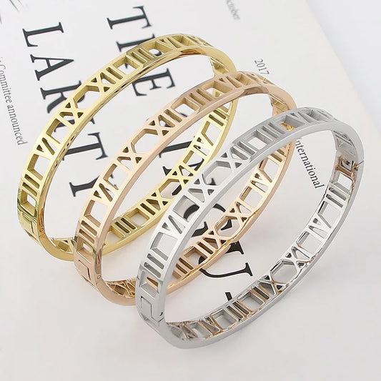 Delicate Hollow Roman Numeral Bangle