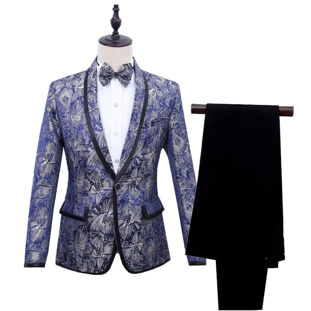 Blue Brocade One Button Suit