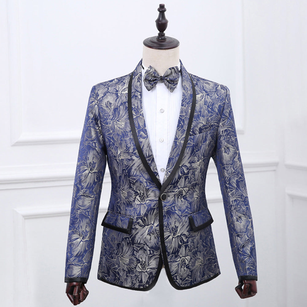 Blue Brocade One Button Suit