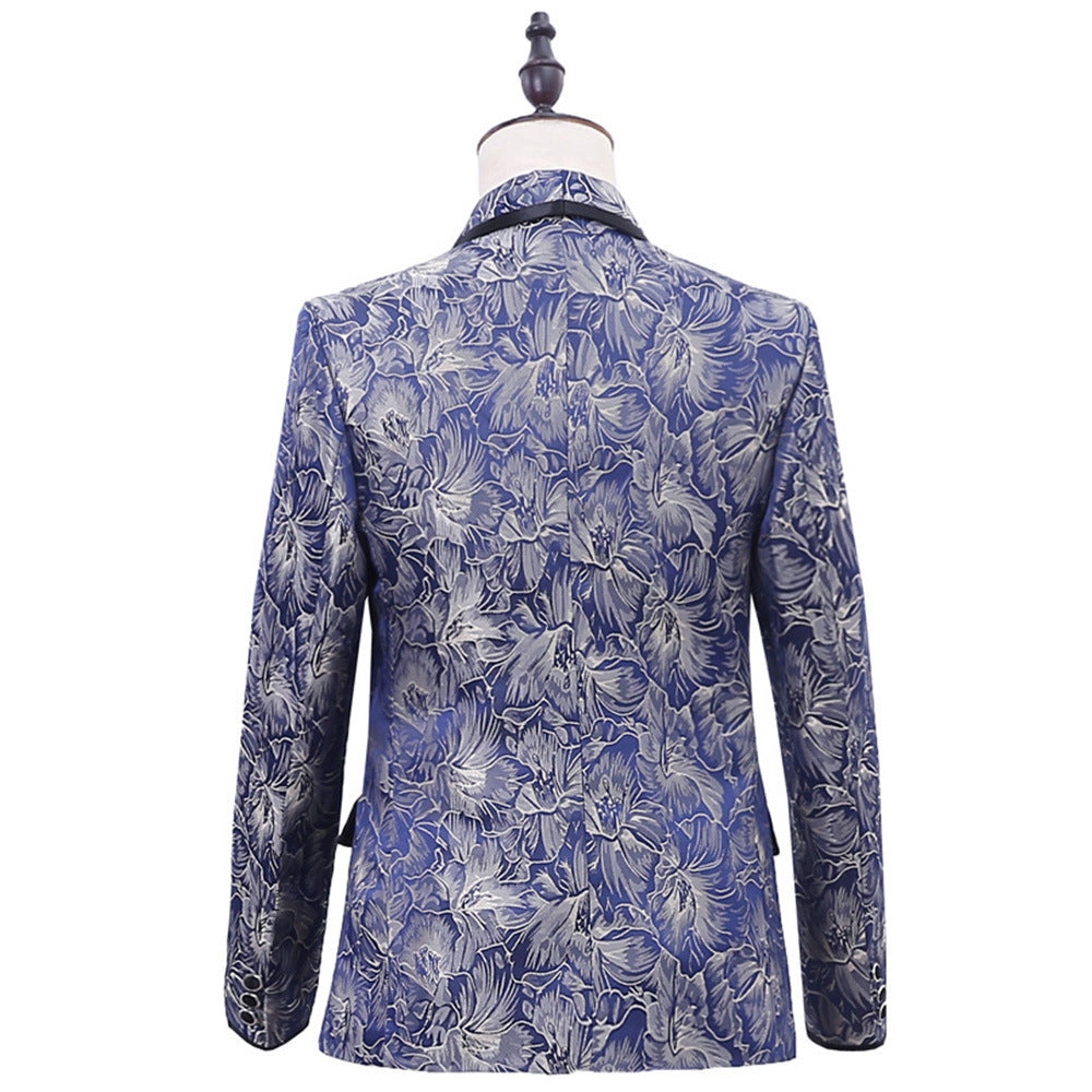 Blue Brocade One Button Suit