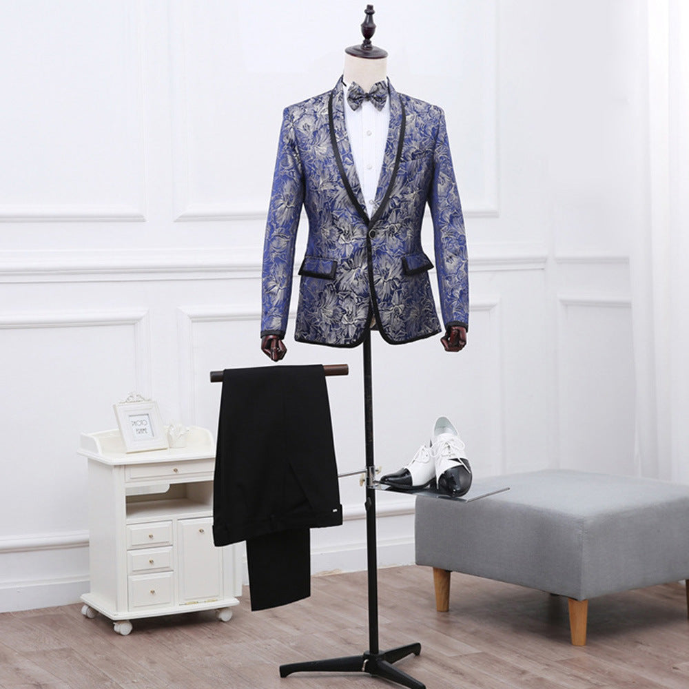 Blue Brocade One Button Suit