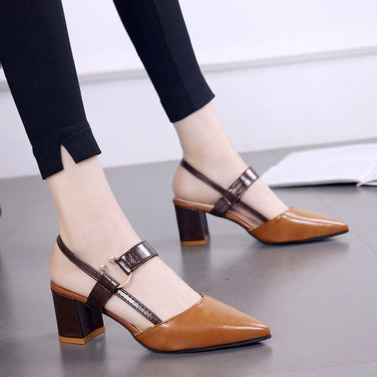 Summer Gentle Thick-Heeled Pointed Toe Sandals