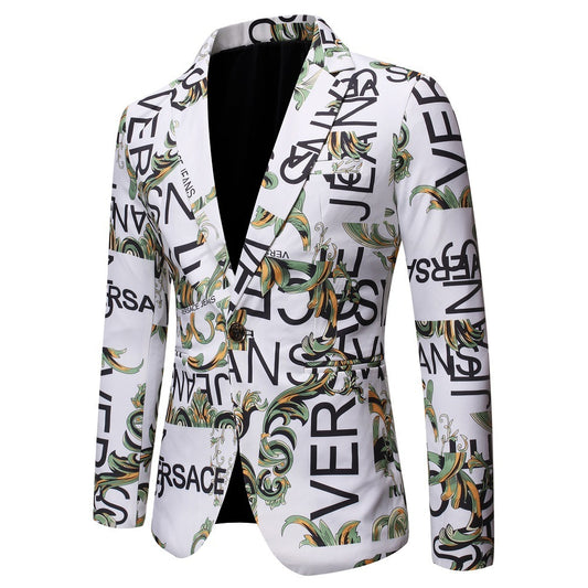 Letter Print Slim-Fit Blazer