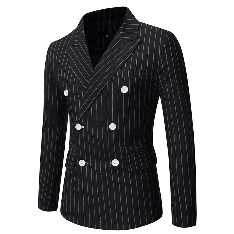 New Men's Striped Casual Double-breasted Suit