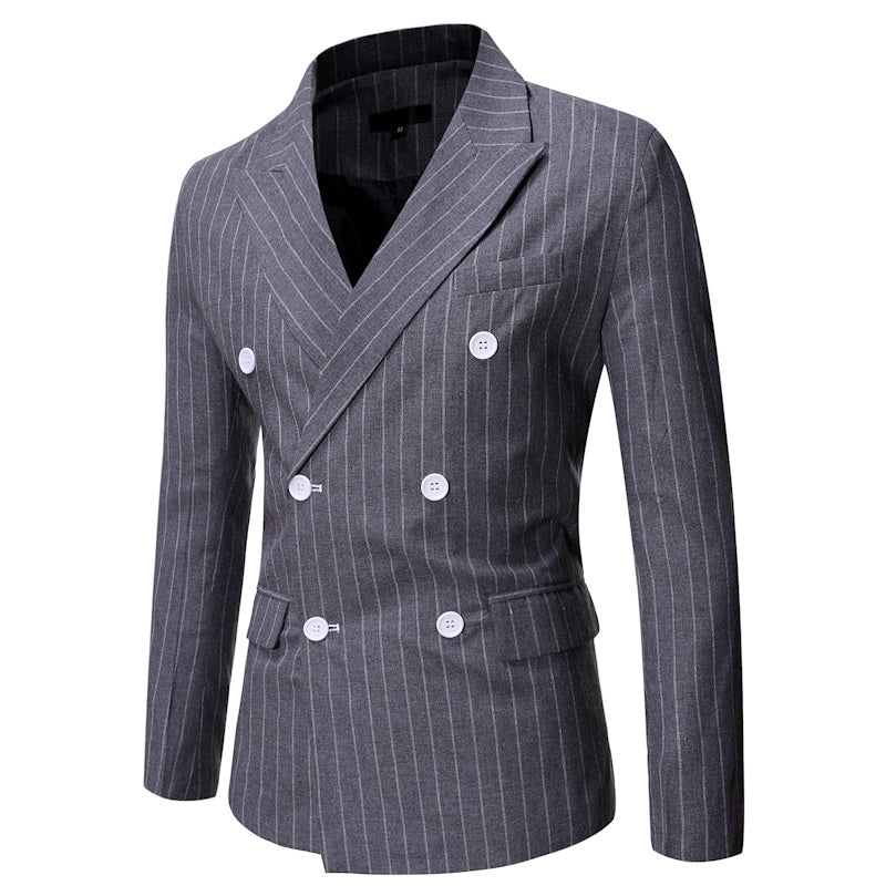 New Men's Striped Casual Double-breasted Suit