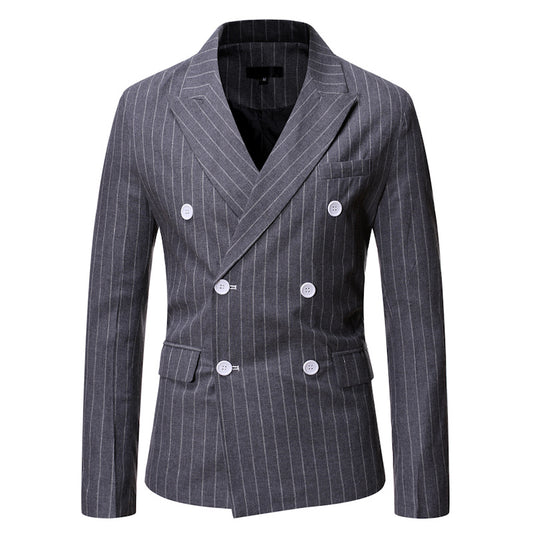 New Men's Striped Casual Double-breasted Suit