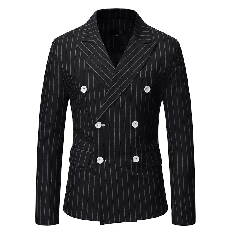 New Men's Striped Casual Double-breasted Suit