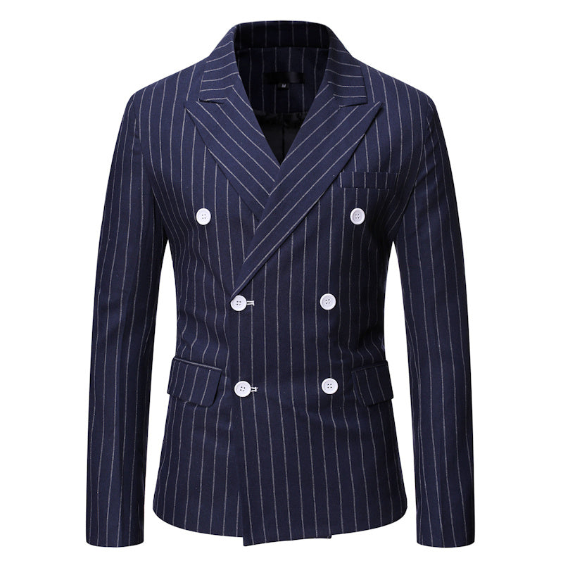 New Men's Striped Casual Double-breasted Suit