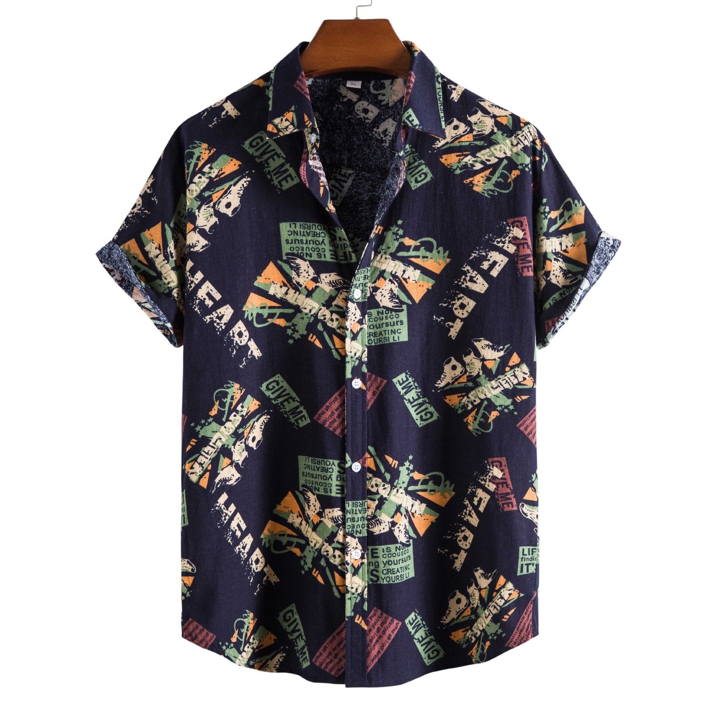 Vintage Printed Turn-down Collar Shirt