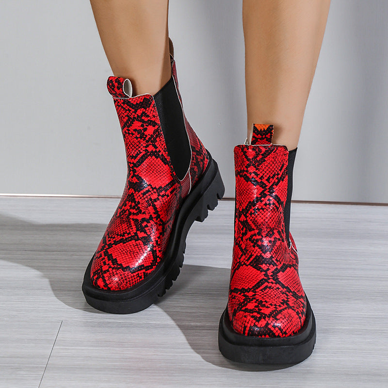 Snakeskin Ankle Slip On Ankle Boots