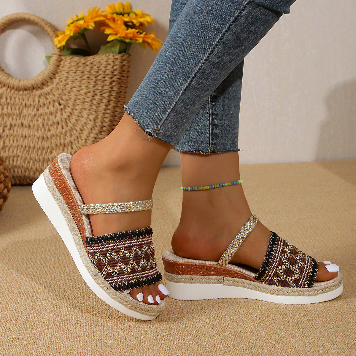 New Wave-pattern Summer Fashion Wedge Slippers