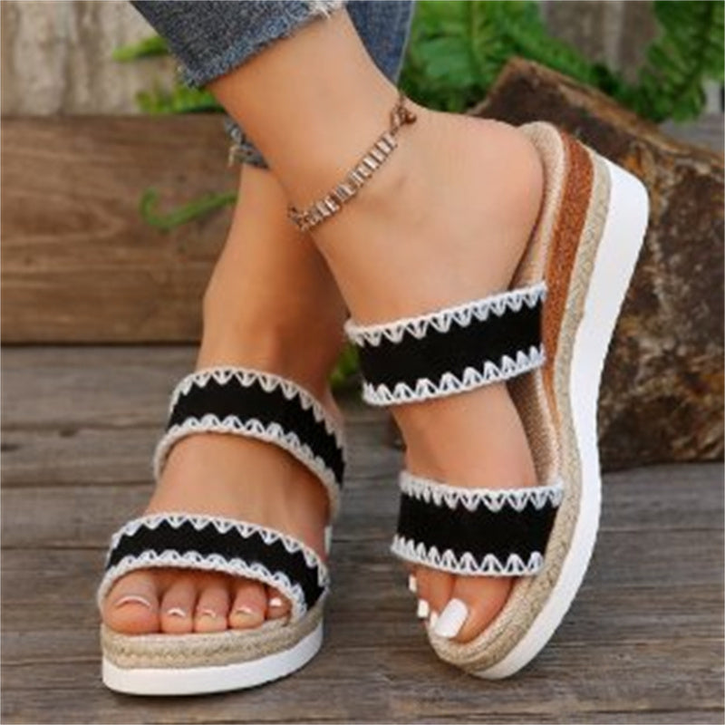 New Double Strap Summer Wedge Slippers