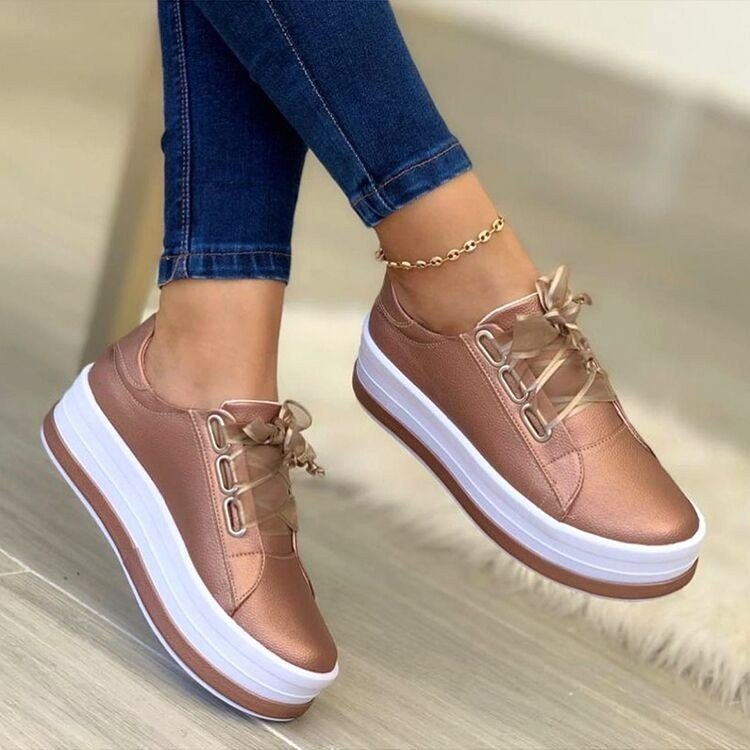 Trendy Flat Ribbon Lace-Up Women Sneakers