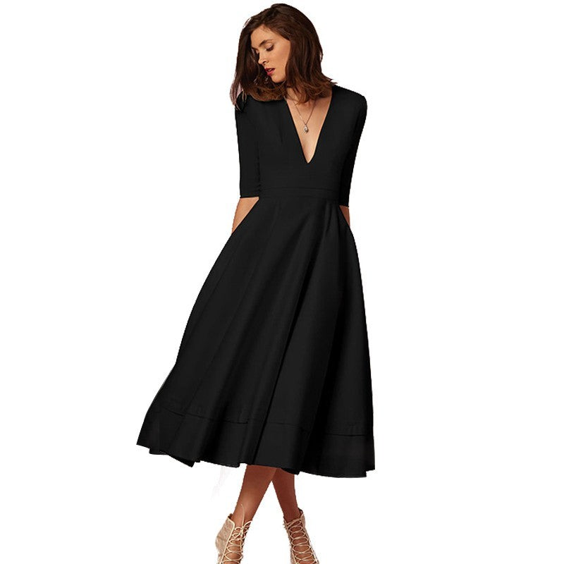 Retro 60s Swing Sleeve V-Neck Dress