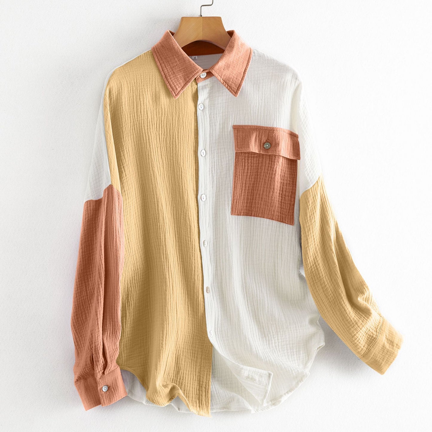 Trendy Summer Multi-Color Patchwork Long Sleeve Shirts