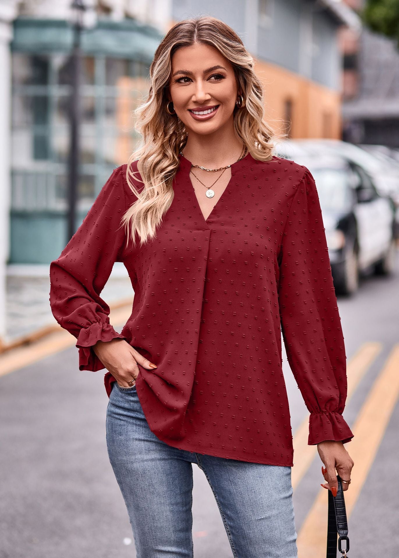 V-neck Loose Long Sleeve Top