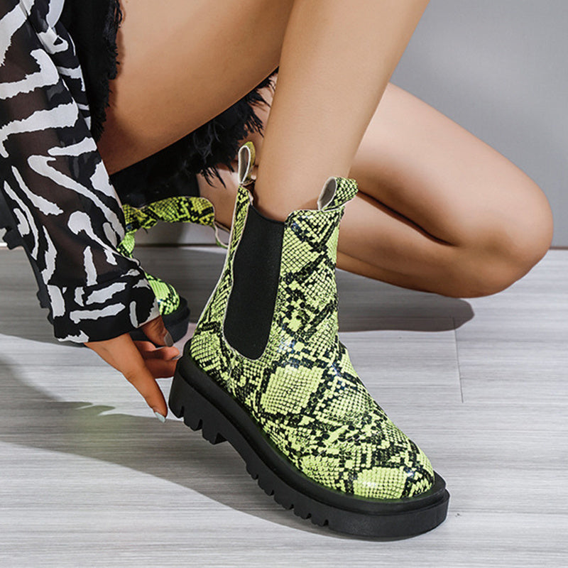 Snakeskin Ankle Slip On Ankle Boots