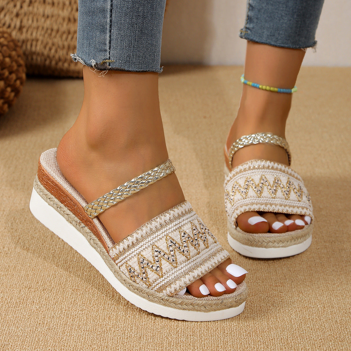 New Wave-pattern Summer Fashion Wedge Slippers