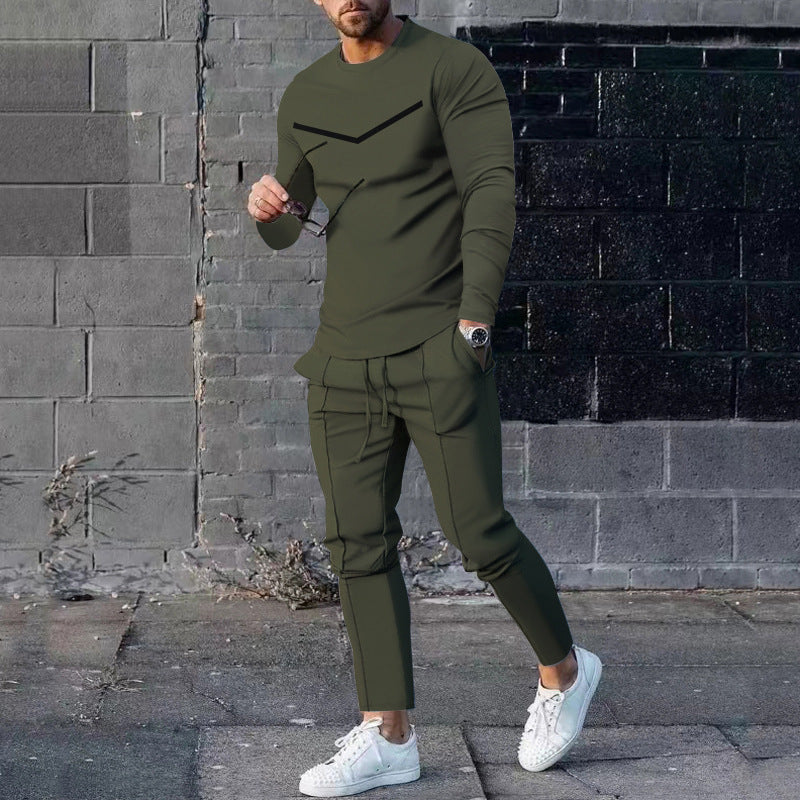 Men's Round Neck Long Sleeve T-shirt Suit